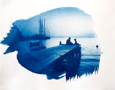 Steph Bolt's photo of a Skopelos jetty – Our cyanotype rendition